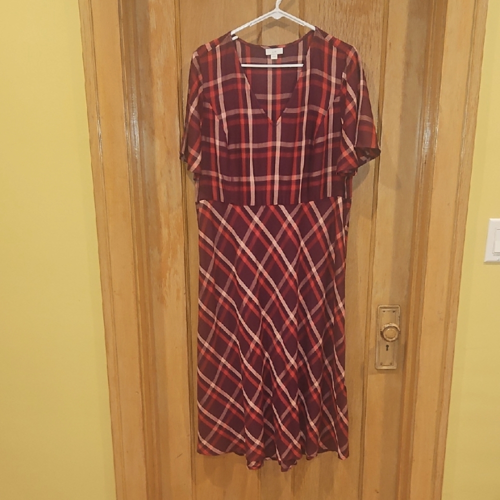 J. Jill Red Plaid Midi Dress